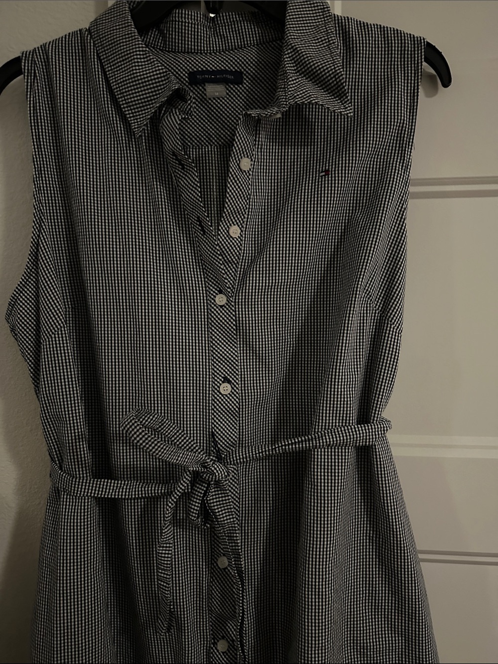 Tommy Hilfiger Sleeveless Gingham Shirt Dress - Black & White - Picture 3 of 3